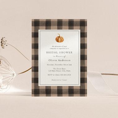 Pumpkin Buffalo Plaid Bridal Shower Invitations