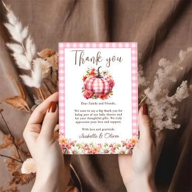 Pumpkin Fall Floral Baby Shower Thank You Invitations