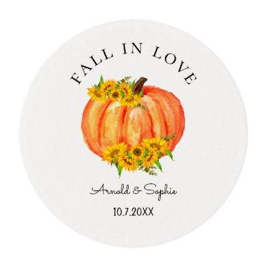 Pumpkin Fall Wedding Orange Sunflower White  Edible Frosting Rounds