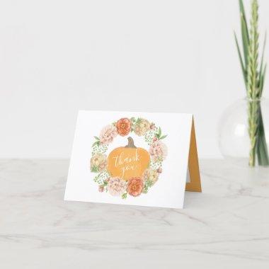 Pumpkin Floral Fall in Love Fall Bridal Shower Thank You Invitations