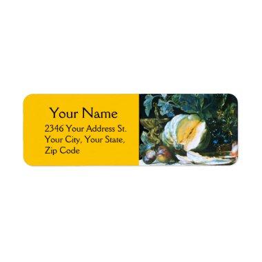 PUMPKIN ,FRUITS AND GLASSWARE Yellow Thanksgiving Label