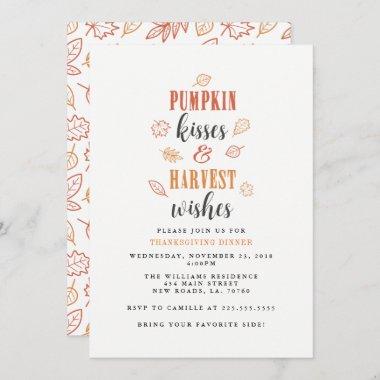 Pumpkin Kisses & Harvest Wishes Thanksgiving Party Invitations