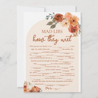 Pumpkin Mad Libs How They Met Bridal Shower Game Invitations