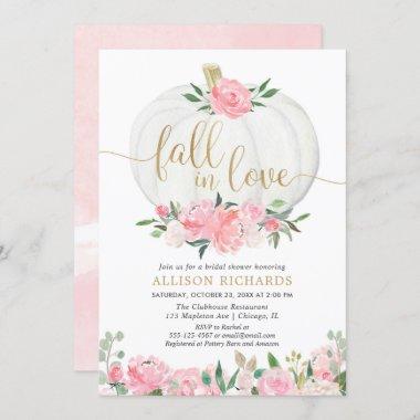 Pumpkin pink gold fall in love bridal shower Invitations