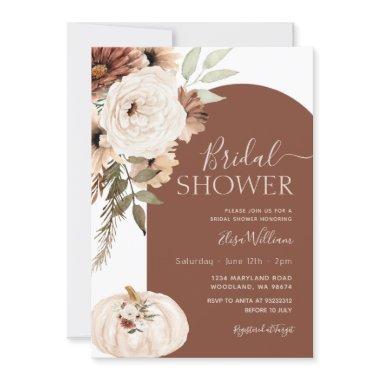 Pumpkin Terracotta Arch Floral Boho Bridal Shower Invitations