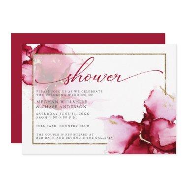 Pure Crimson Red Pink Abstract Watercolor Invitations