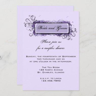 Purple Abstract Floral Couples Wedding Shower Invitations