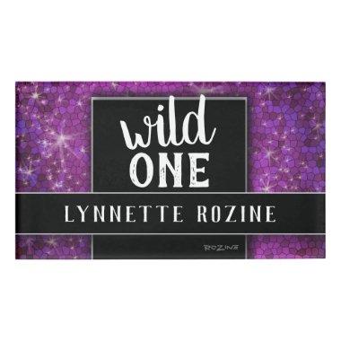 Purple Amethyst Glitter Black and White Wild One Name Tag