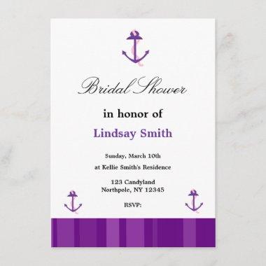 Purple Anchor Bridal Shower Invitations