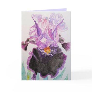 Purple and Black Iris Watercolour Birthday Invitations