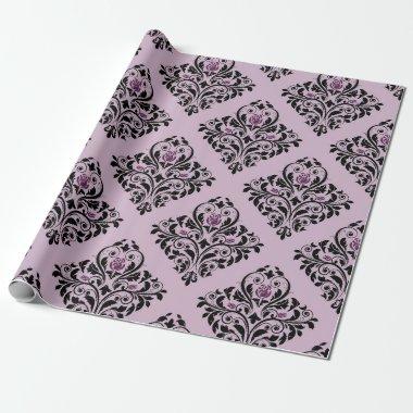 Purple and Black Vintage Damask Pattern Wrapping Paper