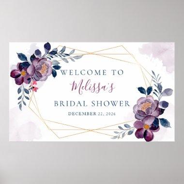 Purple and Blue Floral Gold Frame Poster