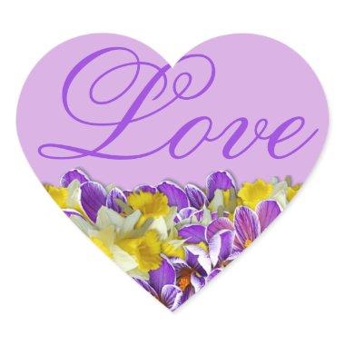 Purple and Floral Spring Heart-Shaped Love Sticker