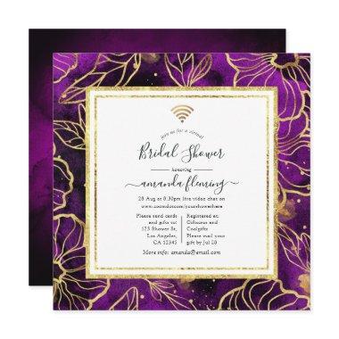 Purple and Gold Abstract Floral Virtual Shower Invitations