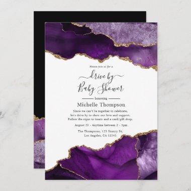 Purple and Gold Agate Drive By Shower Invitations