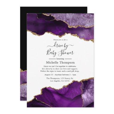 Purple and Gold Agate Drive By Shower Invitations