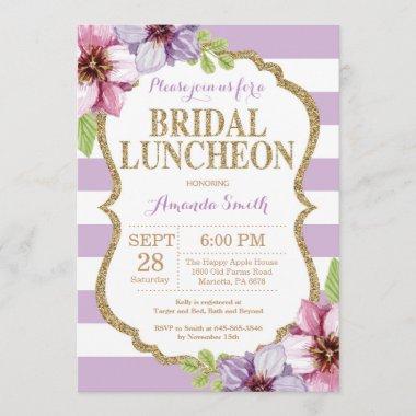 Purple and Gold Bridal Luncheon Invitations Floral