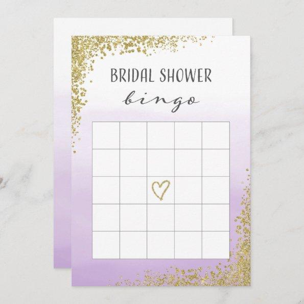 Purple and Gold Bridal Shower Bingo Invitations
