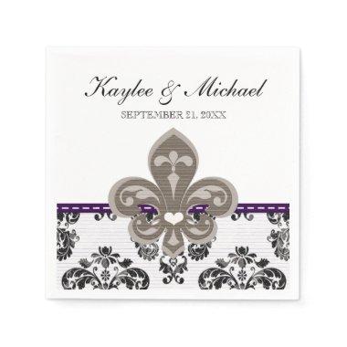 Purple and Gold Fleur de Lis Wedding Paper Napkins