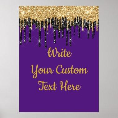Purple and Gold Glitter Birthday Party Anniversary Poster