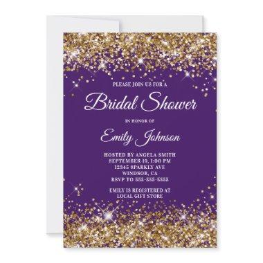 Purple and Gold Glitter Fancy Script Bridal Shower Invitations