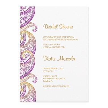 Purple and Gold Indian Paisley Bridal Shower Invitations