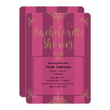 Purple and Gold Modern Glam Bachelorette Shower Invitations