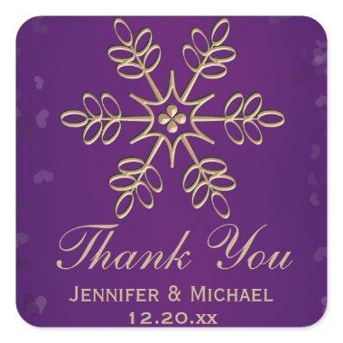 Purple and Gold Snowflake Thank You Label