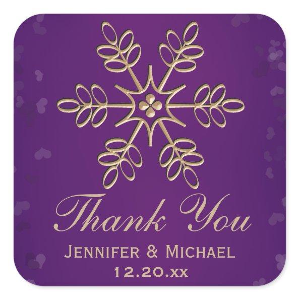Purple and Gold Snowflake Thank You Label