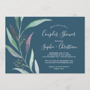 Purple and Green Eucalyptus | Blue Couples Shower Invitations