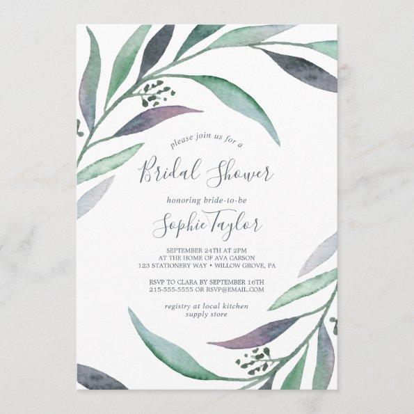 Purple and Green Eucalyptus Wreath Bridal Shower Invitations