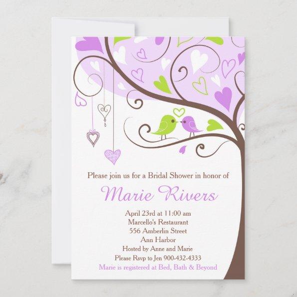Purple and Green Floral Bird Bridal Shower Invitations