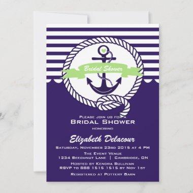 Purple and Green Nautical Bridal Shower Invitations