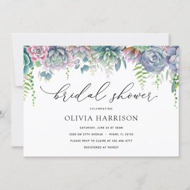 Purple and Green Succulent Bridal Shower Invitations