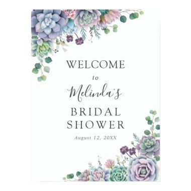 Purple and Green Succulent Bridal Shower Welcome Poster