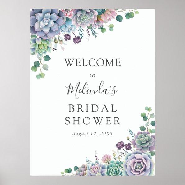 Purple and Green Succulent Bridal Shower Welcome Poster