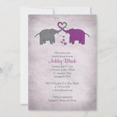 Purple and Grey Elephant Bridal Shower Invitations