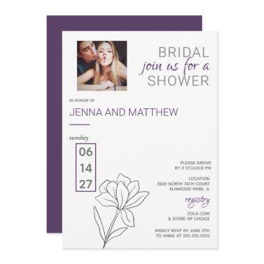 Purple and Grey Floral Bridal Shower Invitations