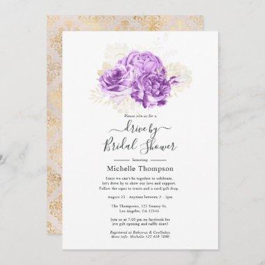 Purple and Ivory Floral Drive By Shower Invitations