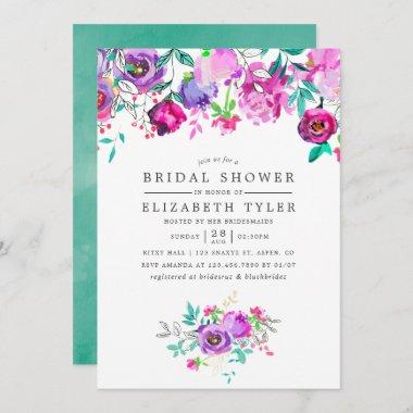 Purple and Mint Floral Bridal Shower Invitations