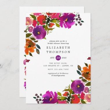 Purple and Orange Floral Bridal Shower Invitations