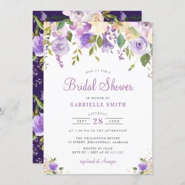 purple and peach floral bridal shower Invitations