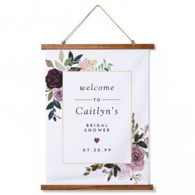 Purple and Pink Floral Bridal Shower Welcome Hanging Tapestry