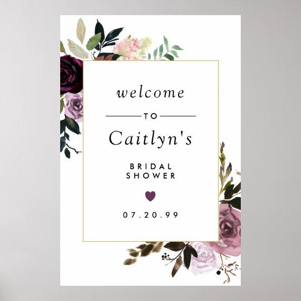 Purple and Pink Floral Bridal Shower Welcome Sign