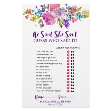 Purple and Pink Flowers "He Said She Said" Game