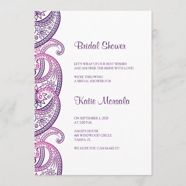 Purple and Pink Indian Paisley Bridal Shower Invitations