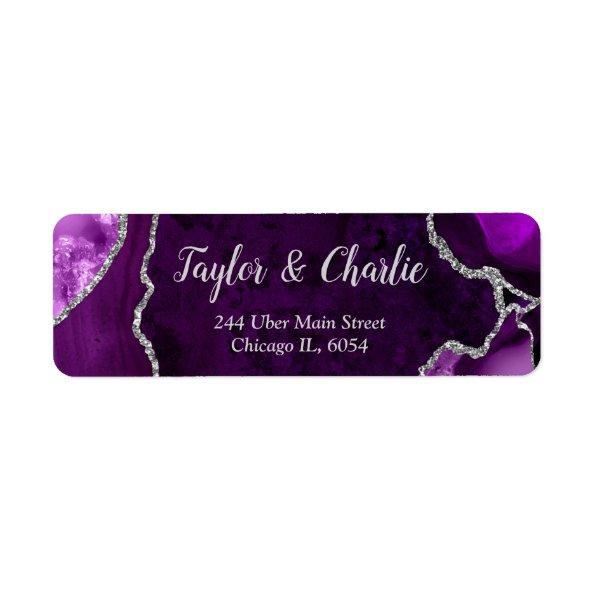 Purple and Silver Agate Marble Wedding Label