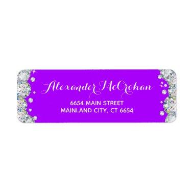 Purple and Silver Diamond Glitter Return Address L Label