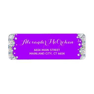 Purple and Silver Diamond Glitter Return Address L Label