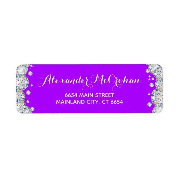 Purple and Silver Diamond Glitter Return Address L Label